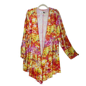 Paper Tee Cardigan Sweater Womens Size 3X Graffiti Long Duster Open Boho Hip